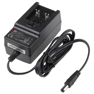 MEAN WELL 18W Plug-In AC/DC Adapter 12V dc Output, 1.5A Output