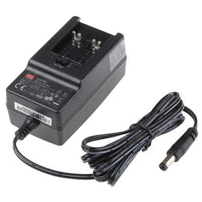 MEAN WELL 24W Plug-In AC/DC Adapter 15V dc Output, 1.6A Output