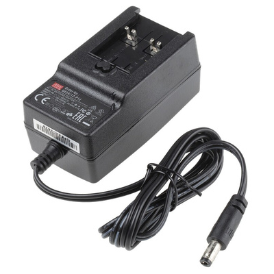 MEAN WELL 24W Plug-In AC/DC Adapter 12V dc Output, 2A Output