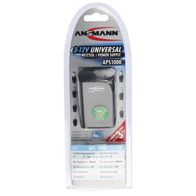 Ansmann 12W Plug-In AC/DC Adapter 3V dc Output, 1A Output