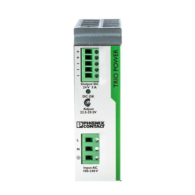 Phoenix Contact TRIO-PS1AC/24DC/5 Switch Mode DIN Rail Power Supply, 85 → 264V ac ac Input, 24V dc dc Output, 5A