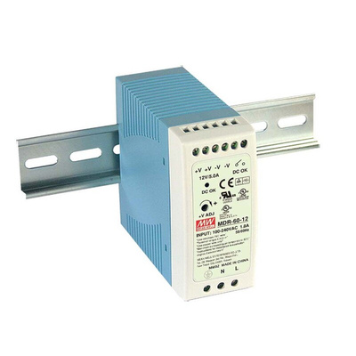 MEAN WELL MDR Switch Mode DIN Rail Power Supply, 85 → 264V ac ac Input, 12V dc dc Output, 5A Output, 60W