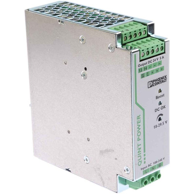 Phoenix Contact QUINT-PS/1AC/24DC/5 Switch Mode DIN Rail Power Supply, 85 → 264V ac ac Input, 24V dc dc Output,
