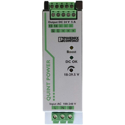 Phoenix Contact QUINT-PS/1AC/24DC/5 Switch Mode DIN Rail Power Supply, 85 → 264V ac ac Input, 24V dc dc Output,