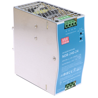 MEAN WELL NDR Switch Mode DIN Rail Power Supply, 90 → 264V ac ac Input, 24V dc dc Output, 10A Output, 240W