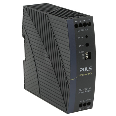 PULS PIANO Switch Mode DIN Rail Power Supply, 230V ac, 24V dc dc Output, 5A Output, 120W