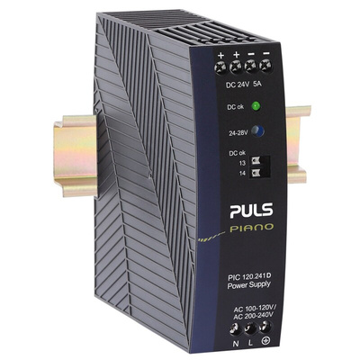 PULS PIANO Switch Mode DIN Rail Power Supply, 230V ac, 24V dc dc Output, 5A Output, 120W