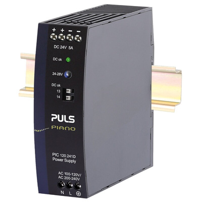 PULS PIANO Switch Mode DIN Rail Power Supply, 230V ac, 24V dc dc Output, 5A Output, 120W