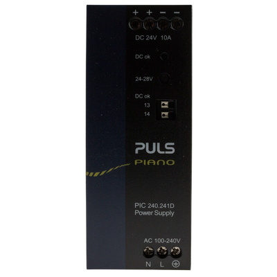 PULS PIANO Switch Mode DIN Rail Power Supply, 230V ac, 24V dc dc Output, 10A Output, 240W