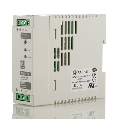 RS PRO Switch Mode DIN Rail Power Supply, 230V ac, 12V dc dc Output, 2.5A Output, 30W