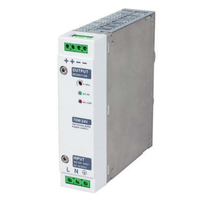 RS PRO Switch Mode DIN Rail Power Supply, 230V ac, 24V dc dc Output, 3A Output, 70W