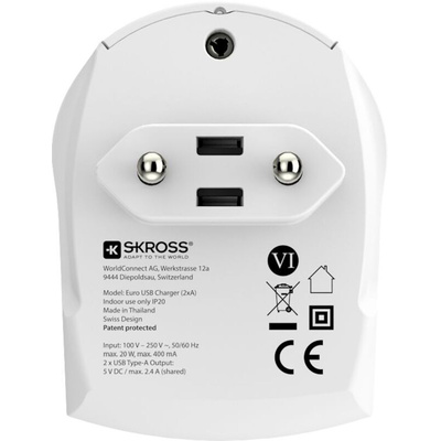 SKROSS 12W Plug-In AC/DC Adapter 5V dc Output, 2.4A Output