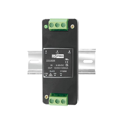 RS PRO DIN Rail Power Supply, 9 → 36V dc dc Input, 12V dc dc Output, 1.25A Output, 15W