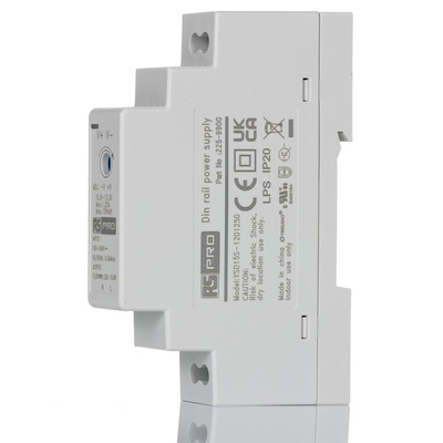 RS PRO DIN Rail Power Supply, 90 → 264V ac ac Input, 12V dc Output, 1.25A Output, 15W