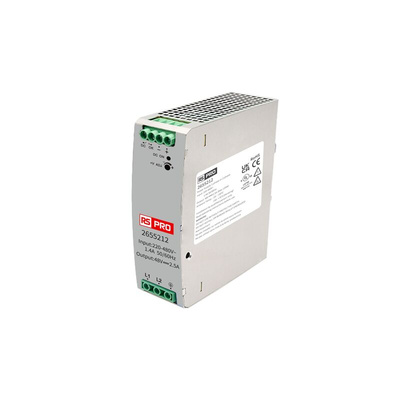 RS PRO DIN Rail Power Supply, 180 - 600V ac ac, dc Input, 48 - 55V dc Output, 2.5A Output, 120W