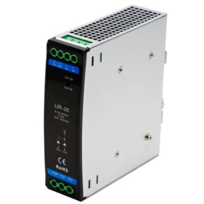 RS PRO Redundancy Module DIN Rail Power Supply, 22 - 60V dc dc Input, 24 → 48V dc Output, 20A Output, 480 / 960W