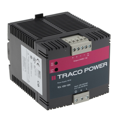 TRACOPOWER TCL Switch Mode DIN Rail Power Supply, 85 → 264V ac ac, dc Input, 24V dc dc Output, 5A Output, 120W