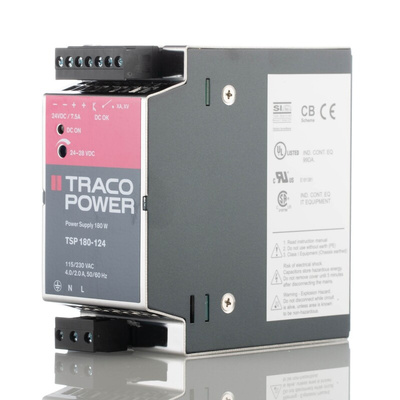 TRACOPOWER TSP Switch Mode DIN Rail Power Supply, 85 → 264V ac ac Input, 24V dc dc Output, 7.5A Output, 180W