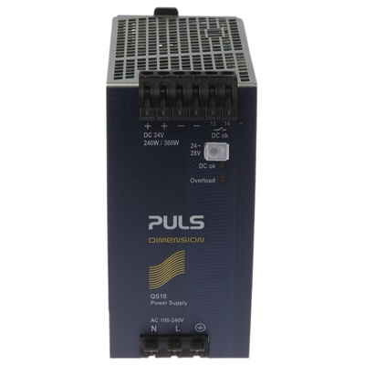 PULS DIMENSION Q Switch Mode DIN Rail Power Supply, 100 → 240V ac ac, dc Input, 24V dc dc Output, 10A Output,