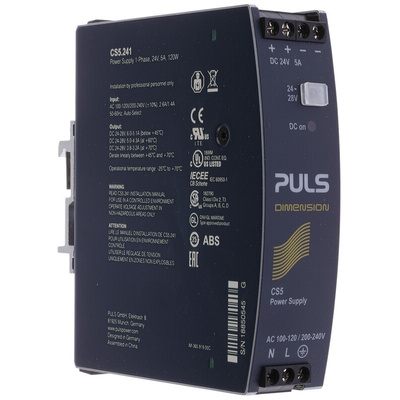 PULS DIMENSION C-Line Switch Mode DIN Rail Power Supply, 100 → 120V ac ac Input, 24V dc dc Output, 5A Output,