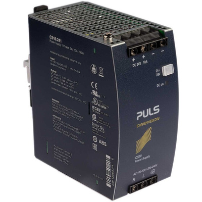 PULS DIMENSION C-Line Switch Mode DIN Rail Power Supply, 100 → 120V ac ac Input, 24V dc dc Output, 10A Output,