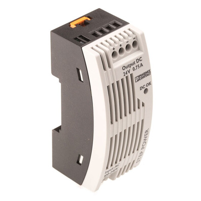 Phoenix Contact STEP-PS/1AC/24DC/0.75/FL Switch Mode DIN Rail Power Supply, 85 → 264V ac ac Input, 24V dc dc