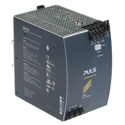 PULS DIMENSION Q Switch Mode DIN Rail Power Supply, 100 → 240V ac ac, dc Input, 24V dc dc Output, 20A Output,