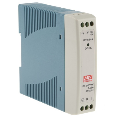 MEAN WELL MDR Switch Mode DIN Rail Power Supply, 85 → 264V ac ac Input, 12V dc dc Output, 840mA Output, 10W