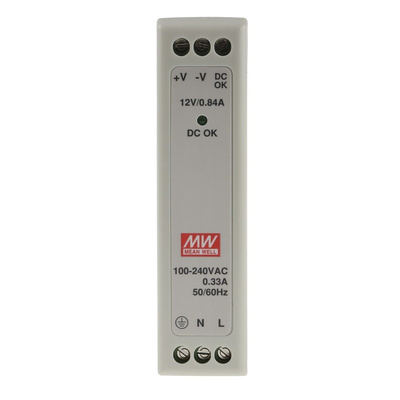 MEAN WELL MDR Switch Mode DIN Rail Power Supply, 85 → 264V ac ac Input, 12V dc dc Output, 840mA Output, 10W