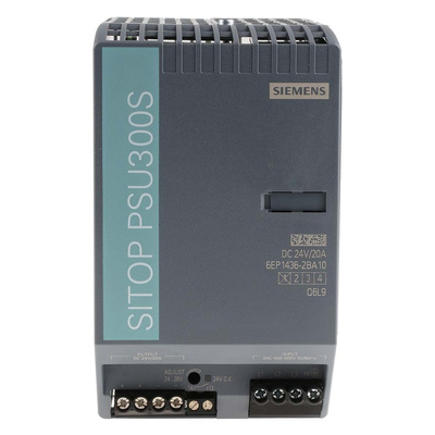 Siemens SITOP PSU300S Switch Mode DIN Rail Power Supply, 340 → 550V ac ac Input, 24V dc dc Output, 20A Output,