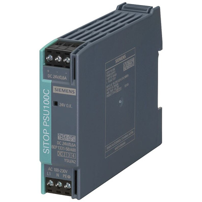 Siemens SITOP PSU100C Switch Mode DIN Rail Power Supply, 85 → 264V ac ac, dc Input, 24V dc dc Output, 600mA