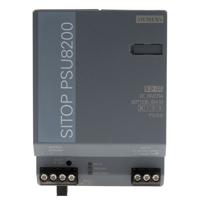 Siemens SITOP PSU8200 Switch Mode DIN Rail Power Supply, 85 → 275V ac ac, dc Input, 24V dc dc Output, 20A
