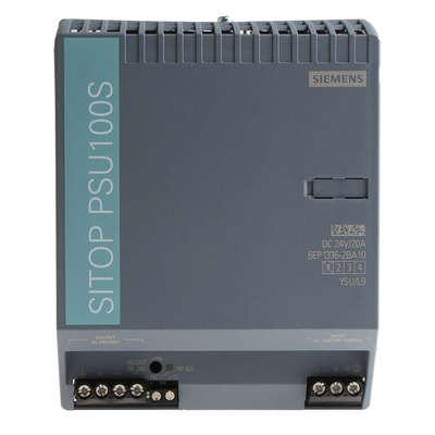 Siemens SITOP PSU100S Switch Mode DIN Rail Power Supply, 85 → 132V ac ac Input, 24V dc dc Output, 20A Output,