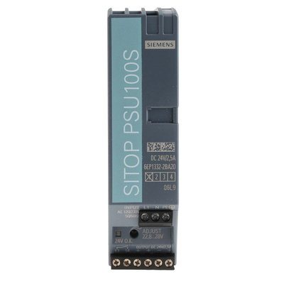 Siemens SITOP PSU100S Switch Mode DIN Rail Power Supply, 85 → 132V ac ac Input, 24V dc dc Output, 2.5A Output,