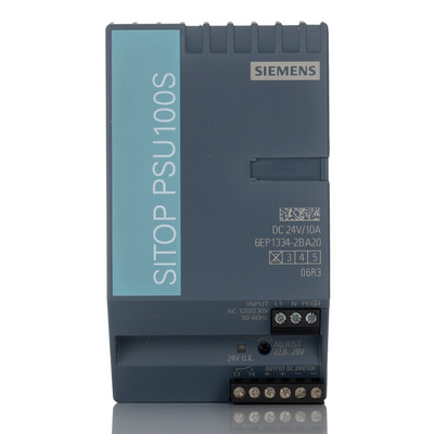 Siemens SITOP PSU100S Switch Mode DIN Rail Power Supply, 170 → 264V ac ac Input, 24V dc dc Output, 10A Output,