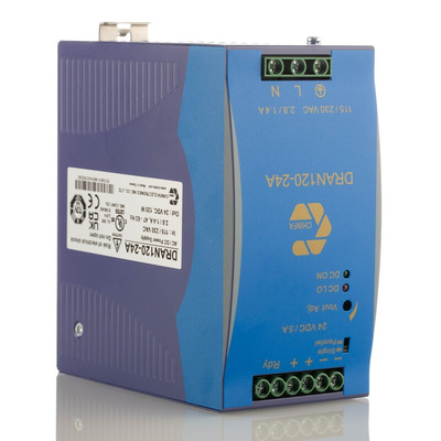 Chinfa DRAN120 Switch Mode DIN Rail Power Supply, 90 → 264V ac ac Input, 24V dc dc Output, 5A Output, 120W