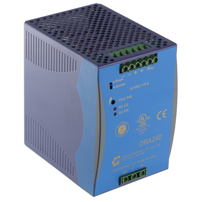 Chinfa DRA240 Switch Mode DIN Rail Power Supply, 90 → 264V ac ac Input, 24V dc dc Output, 10A Output, 240W