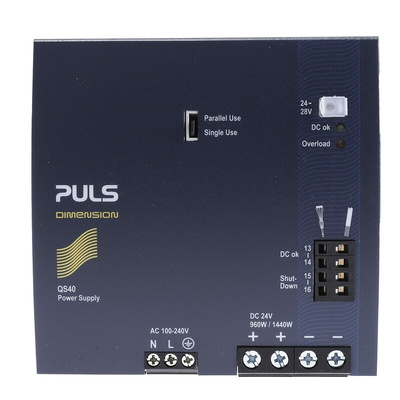 PULS DIMENSION Q Switch Mode DIN Rail Power Supply, 100 → 240V ac ac Input, 24V dc dc Output, 40A Output, 960W