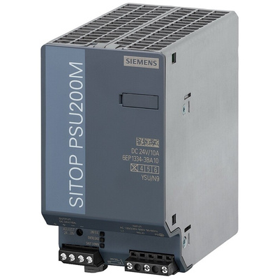 Siemens SITOP PSU200M Switch Mode DIN Rail Power Supply, 85 → 264V ac ac Input, 24V dc dc Output, 10A Output,