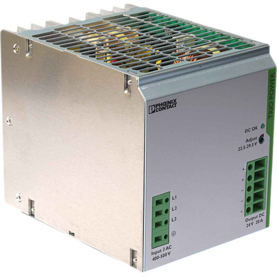 Phoenix Contact TRIO-PS/3AC/24DC/20 Switch Mode DIN Rail Power Supply, 400V ac ac Input, 24V dc dc Output, 20A Output,