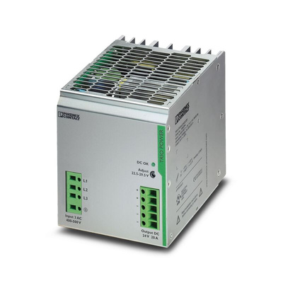 Phoenix Contact TRIO-PS/3AC/24DC/20 Switch Mode DIN Rail Power Supply, 400V ac ac Input, 24V dc dc Output, 20A Output,