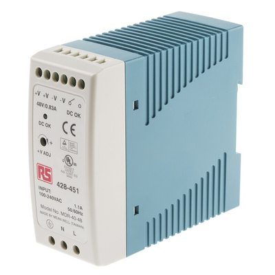 MEAN WELL MDR Switch Mode DIN Rail Power Supply, 85 → 264V ac ac Input, 48V dc dc Output, 830mA Output, 40W
