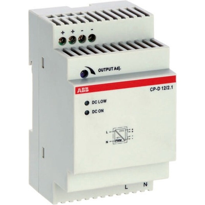 ABB CP-D Switch Mode DIN Rail Power Supply, 90 → 264V ac ac, dc Input, 12V dc dc Output, 2.1A Output, 30W