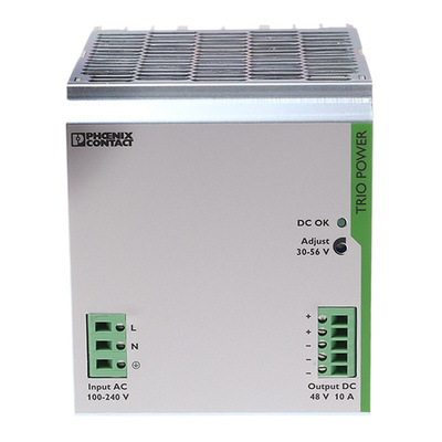 Phoenix Contact TRIO-PS/1AC/48DC/10 Switch Mode DIN Rail Power Supply, 85 → 264V ac ac Input, 48V dc dc Output,