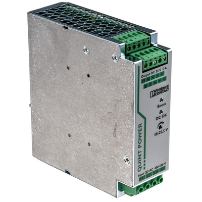 Phoenix Contact QUINT-PS/3AC/24DC/5 Switch Mode DIN Rail Power Supply, 400V ac ac Input, 24V dc dc Output, 5A Output,