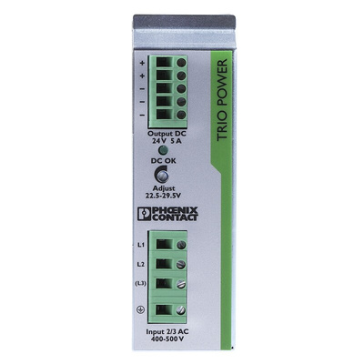 Phoenix Contact TRIO-PS/3AC/24DC/5 Switch Mode DIN Rail Power Supply, 400V ac ac Input, 24V dc dc Output, 5A Output,