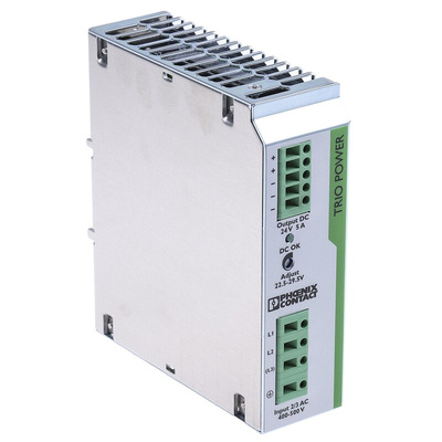 Phoenix Contact TRIO-PS/3AC/24DC/5 Switch Mode DIN Rail Power Supply, 400V ac ac Input, 24V dc dc Output, 5A Output,