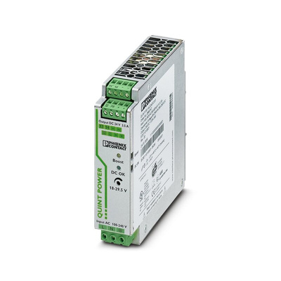Phoenix Contact QUINT-PS/1AC/24DC/3.5 Switch Mode DIN Rail Power Supply, 85 → 264V ac ac Input, 24V dc dc