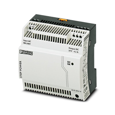 Phoenix Contact STEP-PS/1AC/24DC/4 Switch Mode DIN Rail Power Supply, 85 → 264V ac ac Input, 24V dc dc Output,