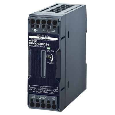 Omron S8VK-S DIN Rail Power Supply, 85 → 264V ac ac, dc Input, 24V dc dc Output, 2.5A Output, 60W